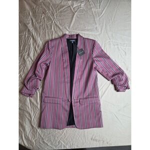 Women's Madison Pink Black Stripe Open Front Blazer Sz Small NWT